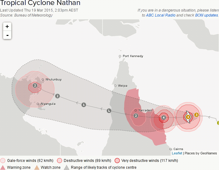 Tropical Cyclone Nathan, Forecast map as of 2:50PM